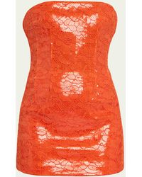 LAQUAN SMITH - Strapless Embellished Lace Mini Dress With Boning Detail - Lyst