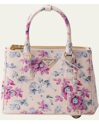 Prada - Galleria Flower-print Leather Top-hanlde Bag - Lyst
