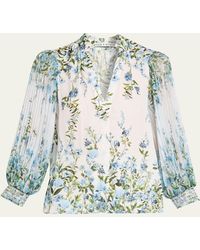 Alice + Olivia - Ilan Pleated-Sleeve Blouse - Lyst