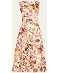 Adam Lippes - Eloise Floral Print Cotton Twill Midi Dress - Lyst