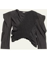 Issey Miyake - Contraction Stripe Shirred Crop Blouse - Lyst
