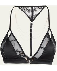LIVY - Lilas Chain-embellished Lace & Silk Bralette - Lyst
