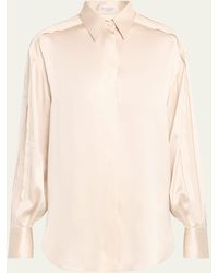 Brunello Cucinelli - Satin Tunic Button-front Shirt With Sequin Detail - Lyst