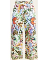 Etro - Tree Of Life Cropped Cotton Wide-leg Pants - Lyst