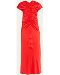 TOVE - Aubree Short-sleeve Ruched Silk Midi Dress - Lyst