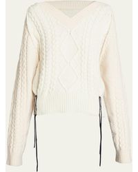 Victoria Beckham - V-neck Cable Wool Sweater - Lyst