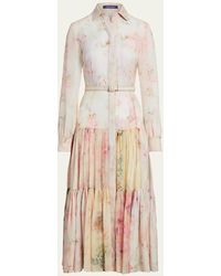 Ralph Lauren Collection - Ellasandra Floral Watercolor Tiered Midi Belted Dress - Lyst