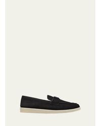 Prada - Saint Tropez Triangle Logo Suede Loafers - Lyst