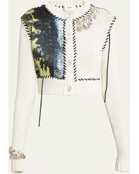 Erdem - Cropped Button-front Cardigan With Crystal And Embroidered Detail - Lyst