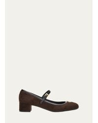 Prada - Triangle Logo Wool Mary Jane Ballerina Flats - Lyst