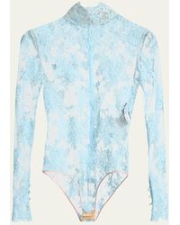 Valentino Garavani - Turtleneck Long-Sleeve Lace Bodysuit - Lyst