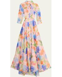 Carolina Herrera - Floral-print Belted Trench Gown - Lyst