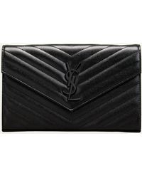 Saint Laurent - Ysl Monogram Large Wallet On Chain In Grained Leather - Lyst