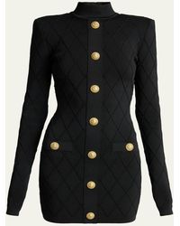 Balmain - Long-Sleeve Buttoned Knit Mini Dress - Lyst