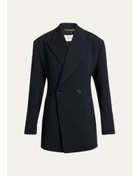 Saint Laurent - Chalk Stripe Double-Breasted Wool Blazer Jacket - Lyst