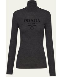 Prada - Intarsia Logo Wool Turtleneck Sweater - Lyst