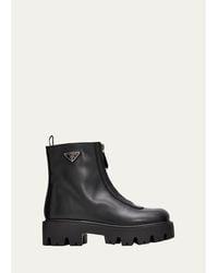 Prada - 50Mm Triangle Logo Leather Zip-Front Platform Ankle Boots - Lyst
