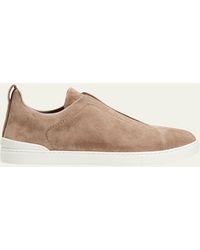 Zegna - Triple Stitch Suede Low Top Slip-on Sneakers - Lyst