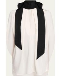 Lanvin - Contrast Neck-Scarf Pleated Cape Top - Lyst