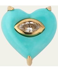 Sydney Evan - 14k Yellow Gold Marquis Diamond And Turquoise Heart Earring - Lyst