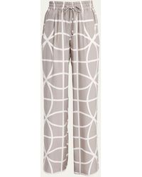 Kiton - Printed Wide-leg Drawstring Silk Trousers - Lyst