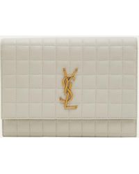 Saint Laurent - Ysl Monogram Flap Clutch Bag In Quilted Smooth Leather - Lyst