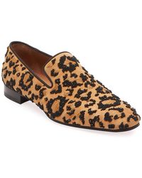 Christian Louboutin Men's Leolion Leopard-print Slip-on Loafers - Blue
