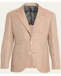 Brunello Cucinelli - Wool, Silk And Linen Herringbone Suit Jacket - Lyst