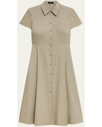 Theory - Good Linen Short-Sleeve Button-Front Midi Shirt Dress - Lyst