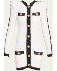 Balmain - Tweed Knit Mini Dress With Button Detail - Lyst