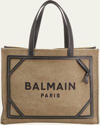 Balmain - B Army Medium Shopper Tote Bag In Canvas With Leather Handles - Lyst