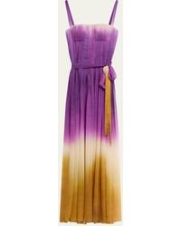 Oscar de la Renta - Pintuck Abstract Ombre Silk Sleeveless Gown - Lyst