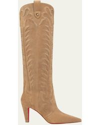 Christian Louboutin - 85Mm Santia Suede Knee-High Western Boots - Lyst