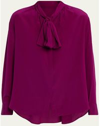 A.L.C. - Vivi Long-Sleeve Silk Tie-Neck Top - Lyst