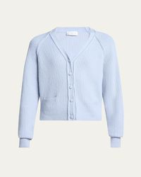 Victoria Beckham - Stepped Hem V-Neck Cashmere Wool Cardigan - Lyst