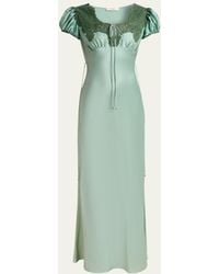 Chloé - Lace-Trimmed Silk Satin Puff-Sleeve Dress - Lyst