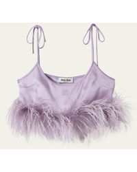 Miu Miu - Cropped Tank Top With Feather - Lyst