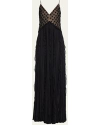 J. Mendel - Embroidered Floral Silk Hand Pleated Ruffles Gown - Lyst