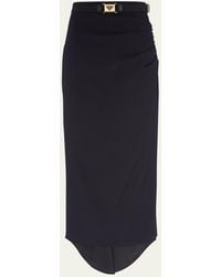 Prada - Ruched Sable Belted Midi Skirt - Lyst