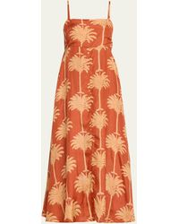 Hannah Artwear - Franca Palm Tree Silk Habotai Midi Dress - Lyst