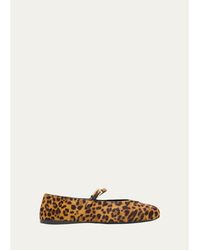 Prada - Triangle Logo Leopard Calf Hair Ballerina Flats - Lyst