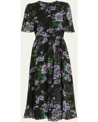 Carolina Herrera - Floral-print Gathered Silk Chiffon Midi Dress - Lyst