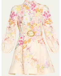 Zimmermann - Natura Floral Buttoned Mini Dress - Lyst
