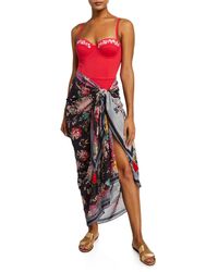 Johnny Was Mono Floral-print Sarong Coverup - Red