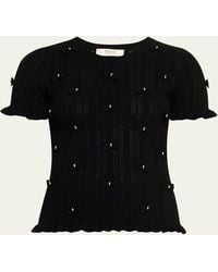 Sea - Alberta Embellished Pointelle-Knit Top - Lyst