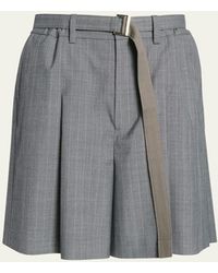 Sacai - Pinstripe Pleated-back Belted Shorts - Lyst