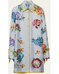 Prada - Floral Tied-cuff Silk Twill Mini Dress - Lyst