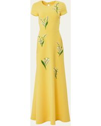 Carolina Herrera - Floral Embroidered Gown With Back Bows - Lyst