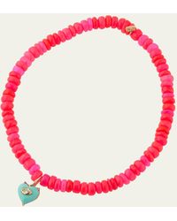 Sydney Evan - 14k Yellow Gold Small Carved Diamond Marquise Bezel Turquoise Heart Charm On Hot Pink Opal Beaded Bracelet - Lyst