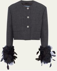 Prada - Mat Feather-cuff Cropped Jacket With Crystal Buttons - Lyst